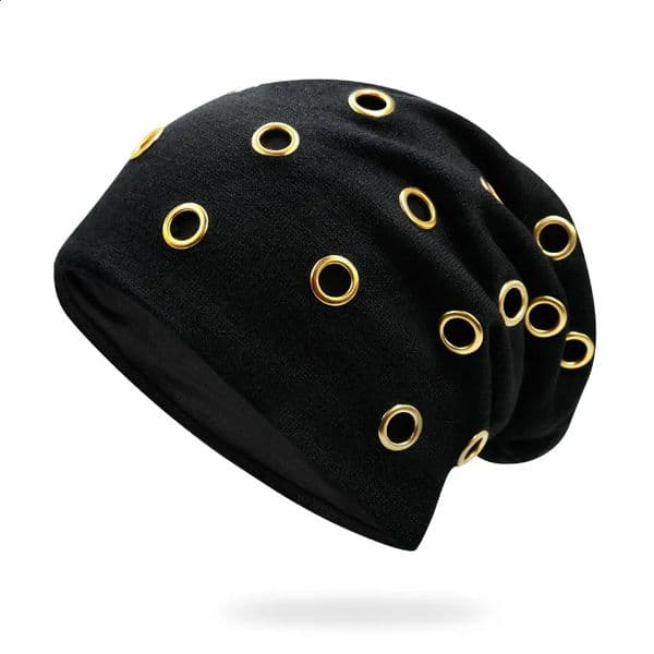 Szblaze Unisex Winter Thermal Punk Style Hat Beanies Skullies With Metal Rings Hip Hop Casual Caps for 56cm to 60cm Heads 250120