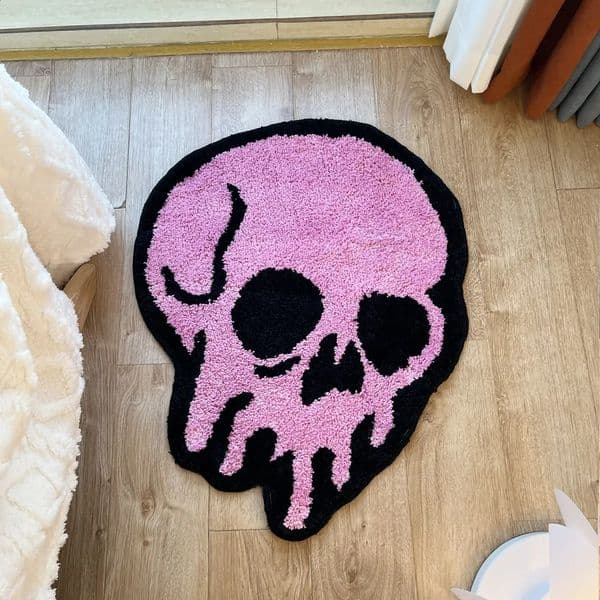 Pink Melting Skull Tufting Rug Fluffy Cartoon Animal Mat Carpet Area Floor Pad Bedroom Aesthetic Home Room Decor for Teen 250120