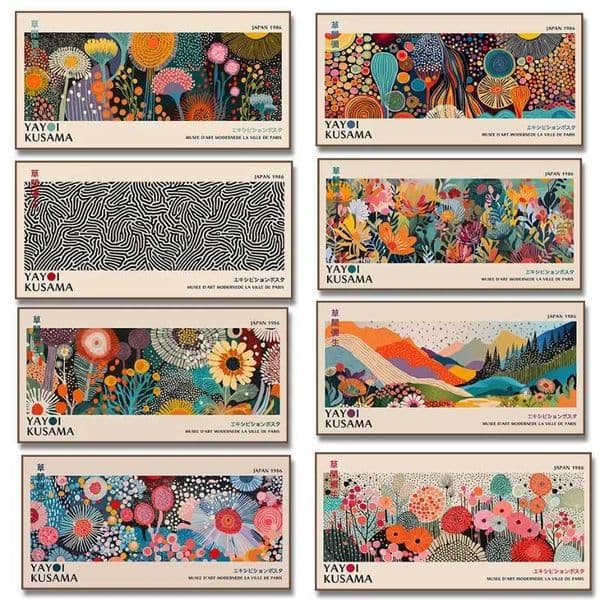 Designer Yayoi Kusama art Flower Exhibition Poster Canvas Painting Print Japanese Wall Art Picture For Living Room Home Decor Cuadrosxj250116 Free Shipping
