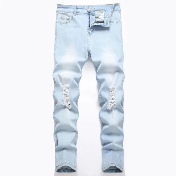 Stylish Slim Pencil Jeans Streetwear Men Trousers Ripped Distressed Hip Hop Stretch Denim Pants Male Long Jeans 250113