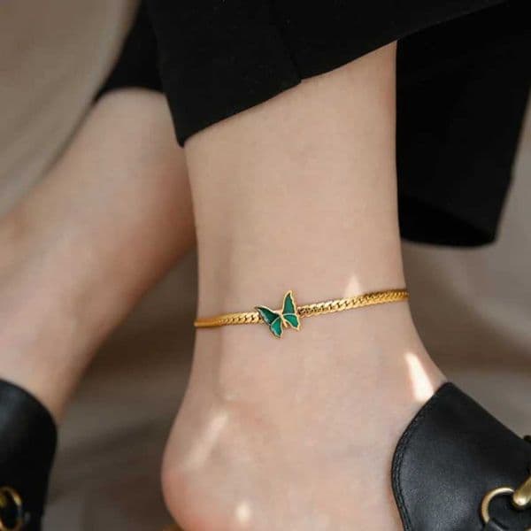 316L Stainl Steel Green Butterfly Anklet Ladies Fashion Trend High Jewelry Beach Accories B-351XJ250121
