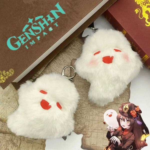 Game Genshin Hu Tao Ghost Cosplay Keychain Cute Plush Stuffed Doll Key Chain Fluffy Soft Pendant Keyring Bag AccoriesXJ250116