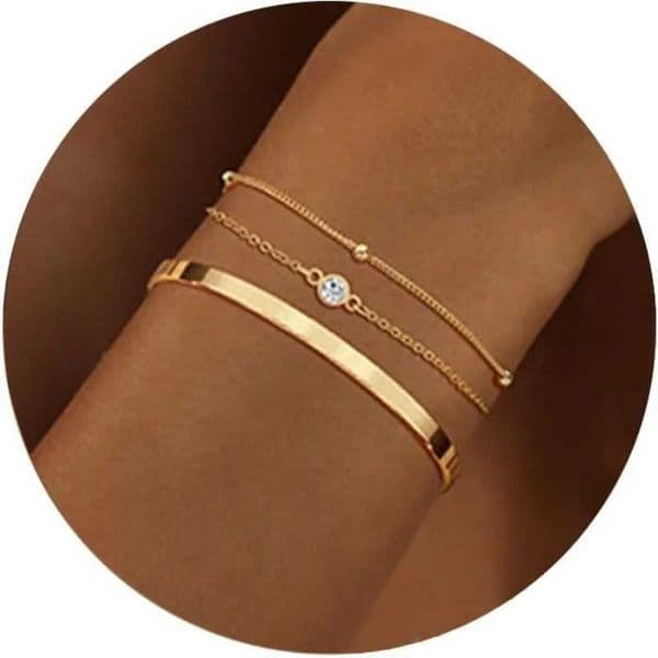3pcs 14K Gold Plated STAINL Waterproof Bracelet Sets for Women Girls Snake Chain Cuban Link Cuff Bangle Stackable BraceletsXJ250117