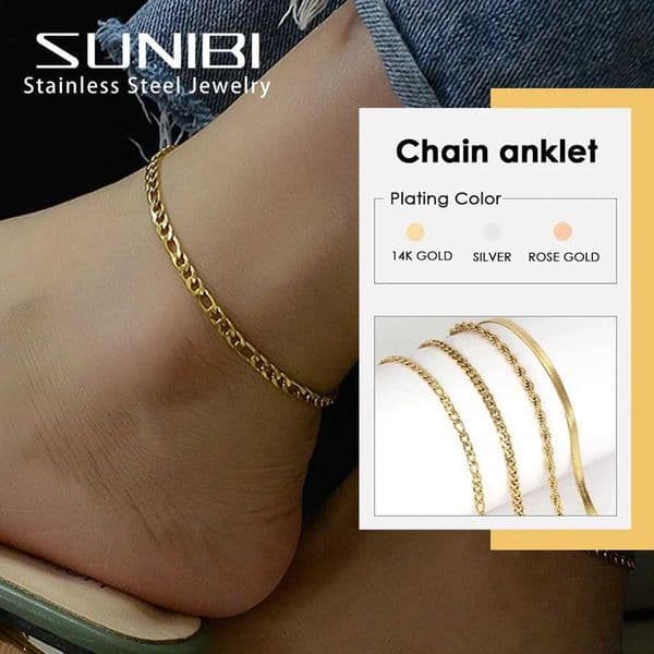 SUNIBI Stainless Steel Figaro Chain Ankle Womens Leg Cuban Ankle Hip Hop Rper Foot Jewelry Wholesale/Direct ShippingXJ250418