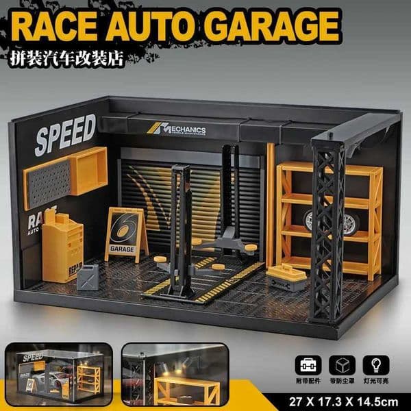 1 24 Scale Lighting Parking Lot Assembly Toy DlY Car Garage Model Maintenance Shop Scene Dust Box Miniature Vehicle Display Gift X250125