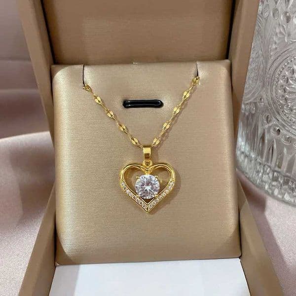 Gorgeous Heart Shape Simple Copper Inlaid Zirconia Pendant Necklace Women Men Fashion Stainless Steel Chain Anniversary GiftXJ250121