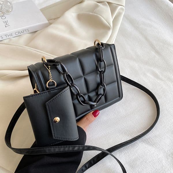 Casual Minimalist Handbag, Fashionable 2025 New Trend Solid Color Shoulder Bag Trendy And Foreign Style Thick Chain Small Square Bag