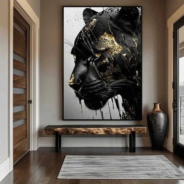 Black and Gold Black Panther Abstract Wall Art Posters and Prints Canvas Painting Wall Pictures For Living Room Home DecorXJ250116