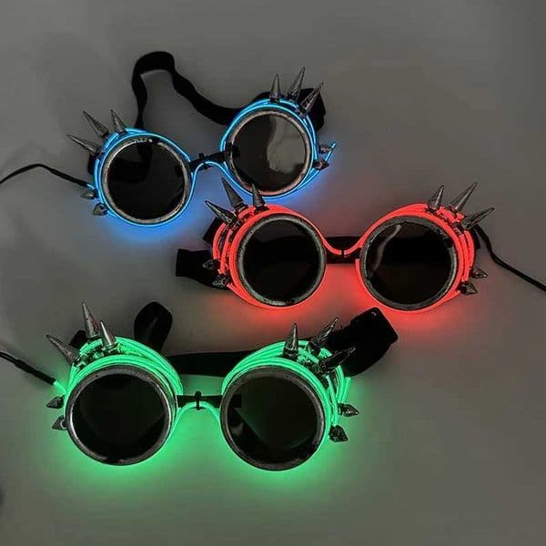 LED Steampunk Glasses Bar Fluorescent Party Halloween Christmas Holiday Rave Neon Music Glow Steampunk Sunglasses Y2k Decor T250122