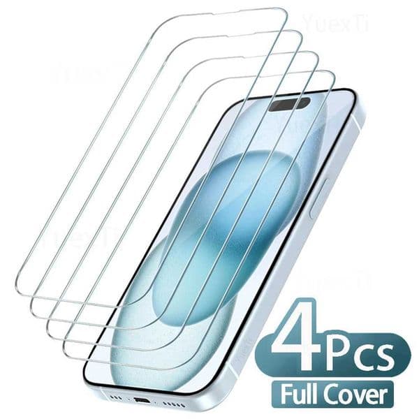 4PCS Full Cover Tempered Glass For iPhone 11 12 13 14 15 16 Pro Max Screen Protector For iPhone X XR XS Max 7 8 Plus Glass Film M250120
