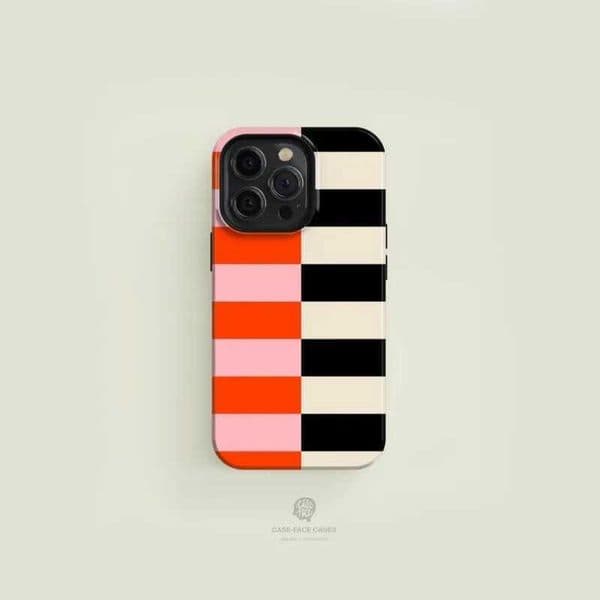 Bicoloured Stripes Pink Black Case For IPHONE 16ProMax 15 14 13 12 11 PRO Plus Acrylic TPU Two in one Magnetic Phone Cases Z250122