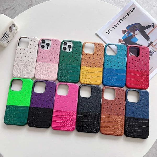 New Model Suitable for iPhone 16promax Crocodile Leather Splicing Phone Case 15 14 Pro Half Bag 13 Anti Drop 12 Protective Cover Z250122