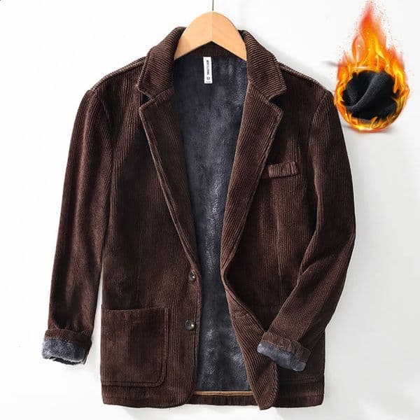 Autumn Winter Mens Cotton 100% Blazers Button Up Corduroy Casual Coat Outerwear For Men Pockets Outdoor Thick Clothes 250121BJ