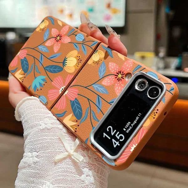 Flower Printed Leather Texture Soft TPU Case For Galaxy Z Flip6 Flip5 Flip4 Flip3 Flip 6 5 4 3 5G Folding Phone Cover Z250122