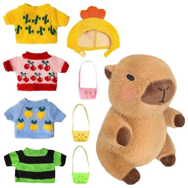 Capybara Stuffed Animal 9-Inch Ultra Soft Dress Up Dolls Kids Plush Doll Toys With Clothes Accessories Stuffed Animal Home 250109