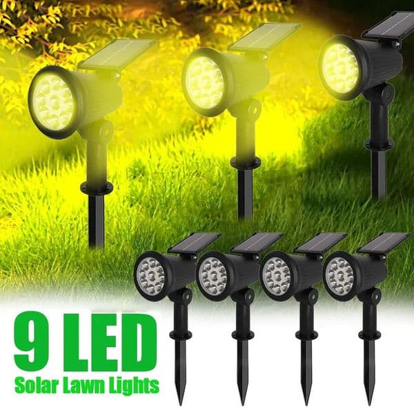 9 LED Solar Spotlights Outdoor IP65 Waterproof Brightness Adjustable Spot Light Garden Backyard Driveway Patio Decor Lamp 250120