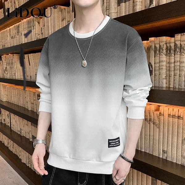 Spring Autumn Loose Casual Gradient Fashion Sweatshirts Man Long Sleeve Chic All Match Y2K Male Pullover Tops Streetwear Clothes 250122