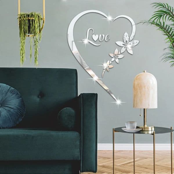 3D LOVE Mirror Wall Stickers Acrylic Heart Self Adhesive DIY Reflective Mirror Stickers Bathroom Bedroom Wall Art Home Decor 250113