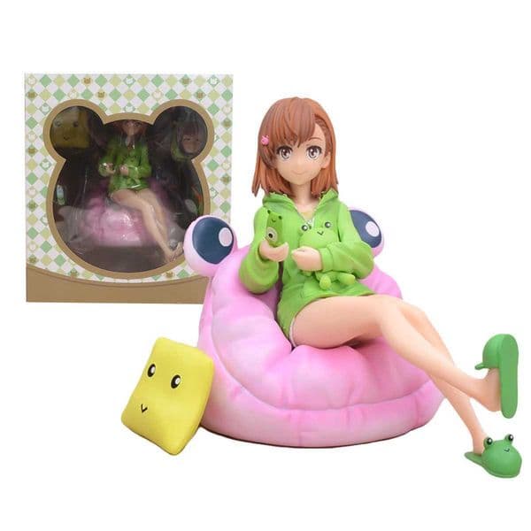 Anime Figure Index of Magical Forbidden Books Misaka Mikoto Frog Pajamas Cute Girl Sitting Model PVC Anime Toy Gift Collection