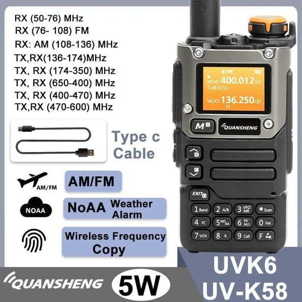 Quansheng UV-K6 Walkie Talkie 5W Air Band Radio Type C Charge UHF VHF DTMF FM Scrambler NOAA Wireless Frequency Two Way CB Radio X250129