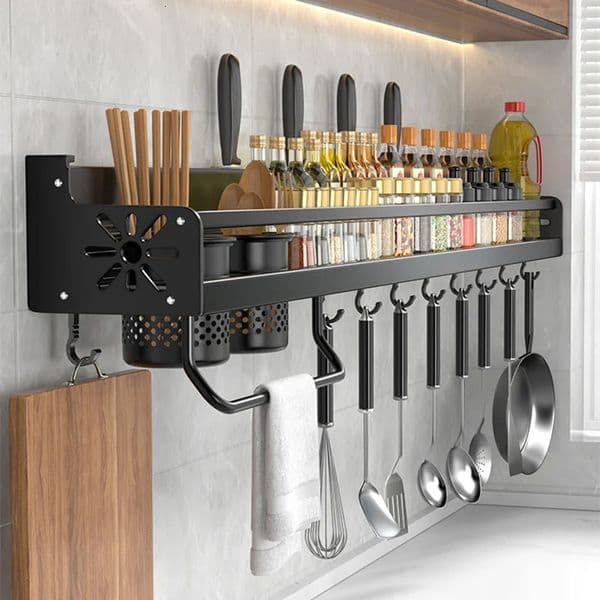 Kitchen Organizer Shelf Wall-mounted Spice Storage Rack Kitchen Knife Holder Wall Seasoning Chopstick Spoon Shovel Storage Sheif 250118