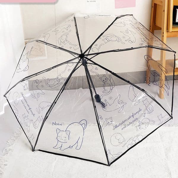1 Piece of Fully Automatic Cat Pattern Pvc Material Transparent Umbrella Waterproof and Windproof Portable Umbrella Suitable for Travel and Work Clothing 250120