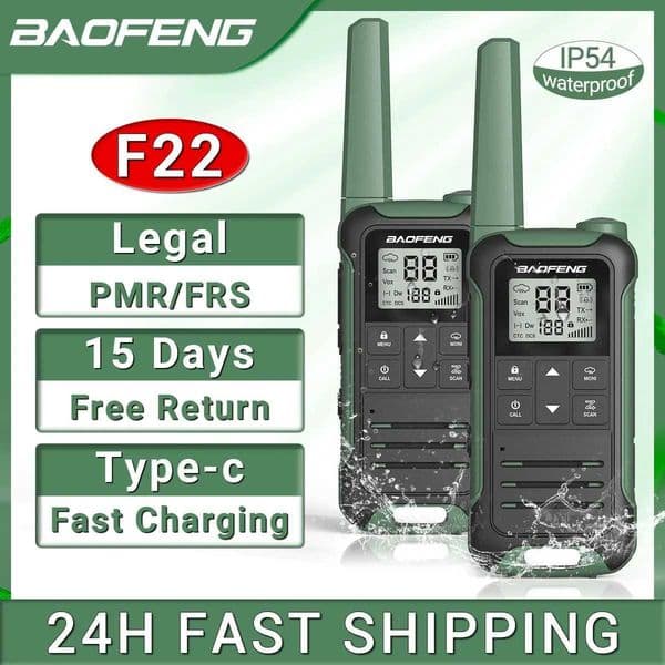 2pcs Baofeng F22 PMR446 FRS Walkie Talkie License-free Portable LCD Display VOX Two-way Radio Support Type-C Charger for Hunting X250129