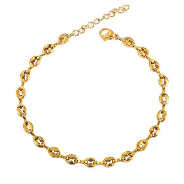 5mm 4.5mm stainless steel coffee bean chain gold silver pig nose bracelet with 3cm extension punk hip-hop fashion jewelry X250129
