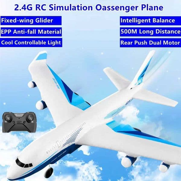 Intelligent Balance System Simulation RC Passenger Aircraft 500M EPP Anti Fall Material Cold Light RC Fixed Wing Glider Aircraft X250129