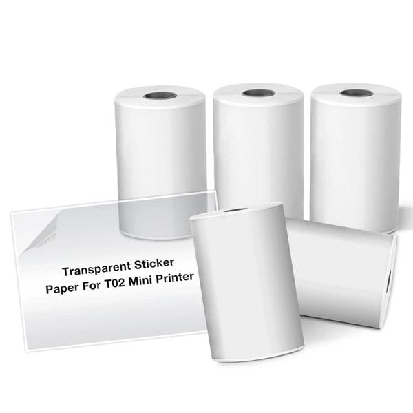 5 Rolls Thermal Paper Transparent Self-Adhesive for Pocket Printer Thermal Printer Paper for Mini Portable Printer Sticker Paper 250121