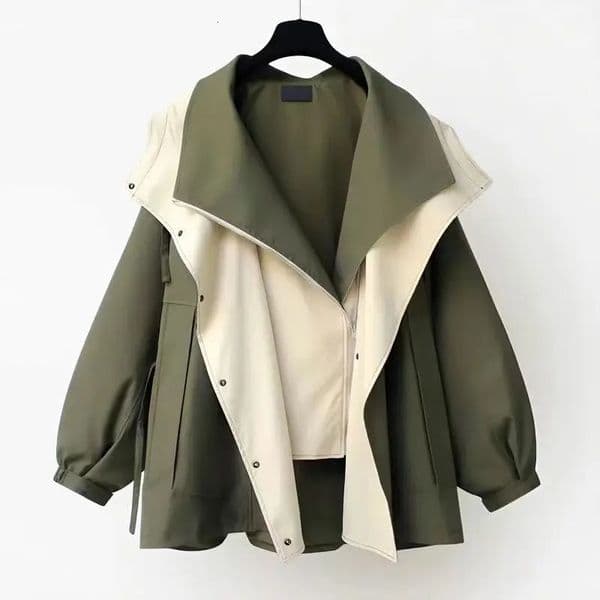 Autumn Chic Womens Windbreaker Contrast TwoPiece Zip Button Wind Coat Belt Hoodie Casual AllMatch Trend Outwear Jacket 250113