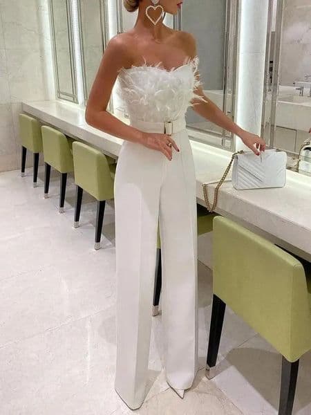 Jumpsuit Women Elegant Long Jumpsuit Strapless Slash Neck Feather Tube Top Sexy Fashion Party Night Evening Jumpsuit Summer 250109