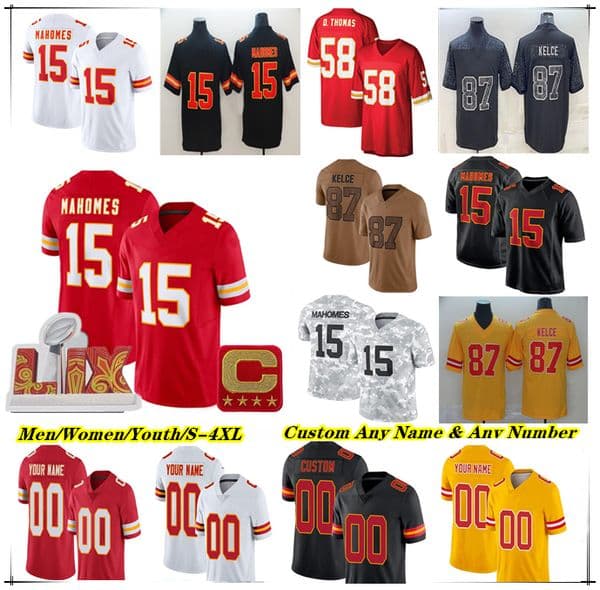 American Football Jersey Patrick Mahomes Travis Kelce Isiah Pacheco Kareem Hunt Xavier Worthy Nick Bolton Chris Jones Drue Tranquill Derrick Thomas Smith-Schuster