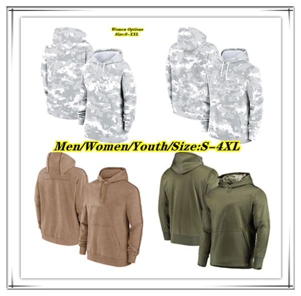 Men Women Youth Arctic Camo 2024 Salute To Service Football Pullover Hoodie Army Green Brown Hoodies Sweatshirts Size S-4XL