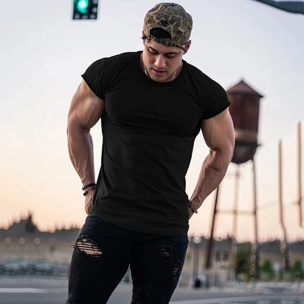 Summer Gym Clothing Cotton Bodybuilding T shirts Muscle Mens Small Sleeves Tops Tees Fitness Sports Tshirt Men Casual 250529