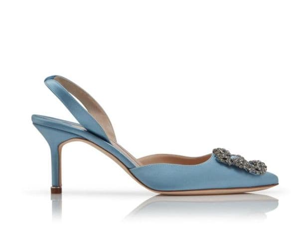 Women dress shoes pumps brand high heels Hangisli sky blue satin leather jewel buckle slingback sandal sling back sandals 70mm