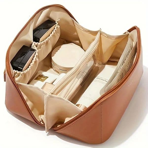 1PC Large Capacity Waterproof Makeup Zipper Pouch Portable Toiletry Wash Bag with Divider Handle and Organizer Function 250731