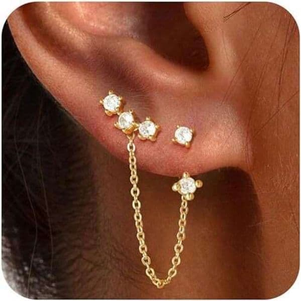 New Tassel High-end Light Copper Plated Real Gold Sparkling Dia Stud Earrings Micro Inlaid Zirconia Ear Jewelry