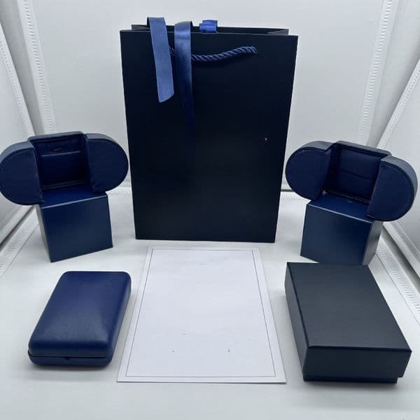 Luxury jewelry box dark blue navy blue H W earrings ring necklace couple rings boxes case with paper bag gift box Q260527