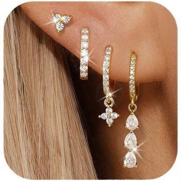 2025 Fashion Zircon Flower Pendant Women's Earrings Copper Electroplated Exquisite Elegant Earring Set
