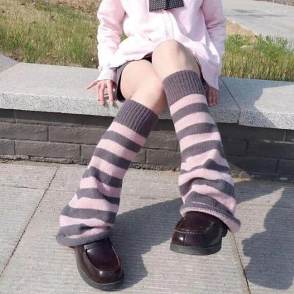 Women Socks Women's Striped Leg Warmers Lolita Long Knitted Leggings Japanese Sweets Winter Kawaii Arm Ankle Girl