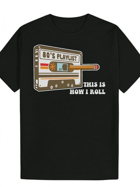 Men's Summer Round Neck Polyester T-Shirt with 80s Cassette Tape Pattern and 'This Is How I Roll' Slogan, Comfortable Fit, Suitable Casual Wear, Perfect for