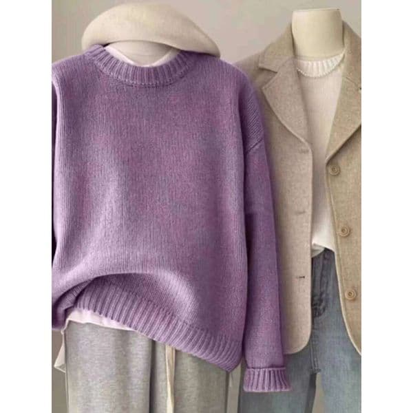 Soft Waxy Round Neck 100 Pure Cashmere Women's Loose Autumn And Winter Short Base Sweater 250730