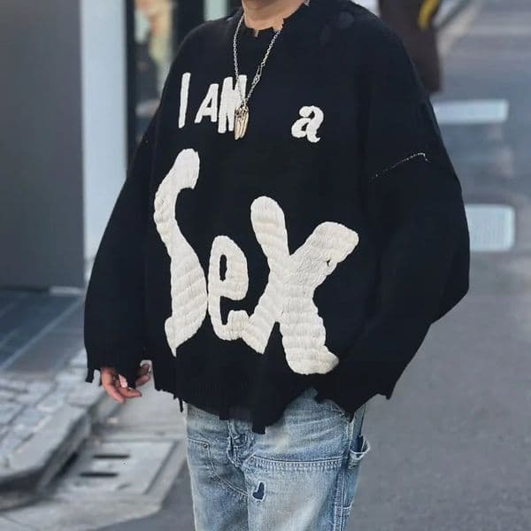 Winter Wool Saint Round Neck Needle y Letters Ripped Style Street Fashion Men Women 1 Harajuku Sweater 250731