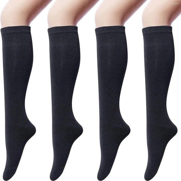 Women Socks 4-Pack Women's Knee-High Black Soft Stretchy Cotton Boot For Dress Skirts Comfortable Hosiery Daily Wear