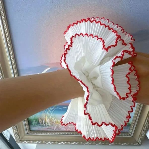 Retro Korean Style Double Layered Large White Plaid Lace French Romantic Large Intestine Loop Hair Accessory for Women 250729BJ