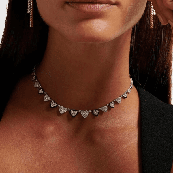 2025 New Arrived Christmas Day Enamel Heart Shaped Choker Necklace Bling 5A Cubic Zircon For Women Girlfriend Delicate Fashion Jewelry