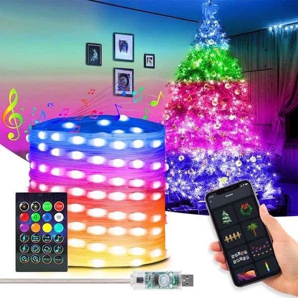 5V USB Garland WS2812B Bluetooth LED String Fairy Lights 5/10/20M RGBIC String Light for Party Christmas Lights Wedding Decoration X250801