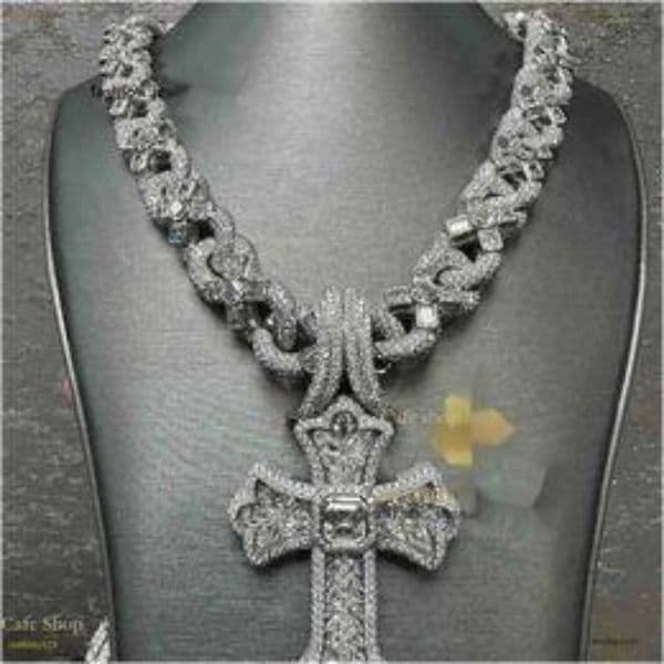 Designer Jewelry S Sier Mosonite Necklace Cross Pendant Cuban Link Chain with Seconds Over Tester Iced Out Vvs Moissanite Dia thumbnail 2