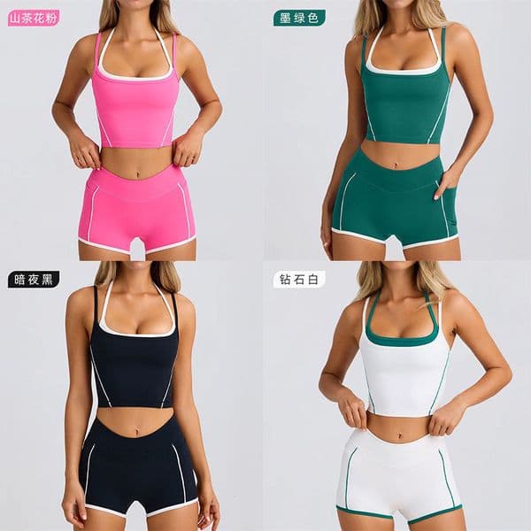 2 Piece Set Women Designer Sports Bra Shorts Camisole Beauty Back Pilates Tight High Elastic Fitness Running Yoga Set Gym Shark Women Exercise Set